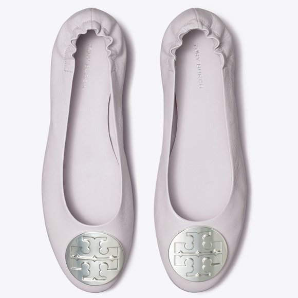 Tory Burch Claire Ballet Flats Leather Logo Spring Lavender Lilac 9 - Picture 1 of 16